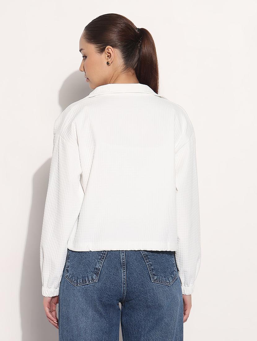 women white solid long sleeve jacket - 21982998 - Standard Image - 3