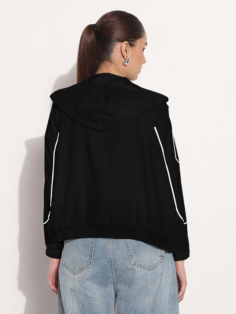 women black printed long sleeve hooded jacket - 21982999 - Standard Image - 3