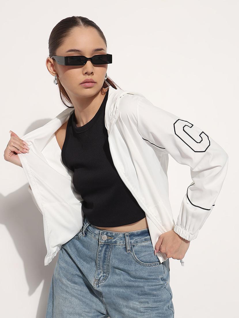 women white printed long sleeve hooded jacket - 21983000 - Zoom Image - 0