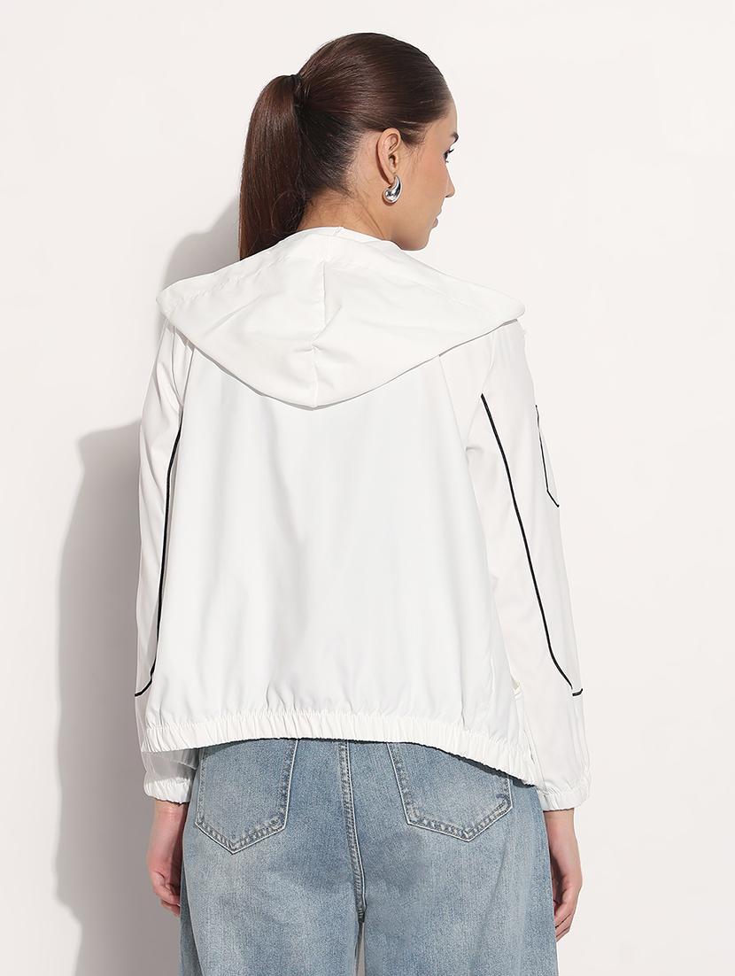 women white printed long sleeve hooded jacket - 21983000 - Standard Image - 3