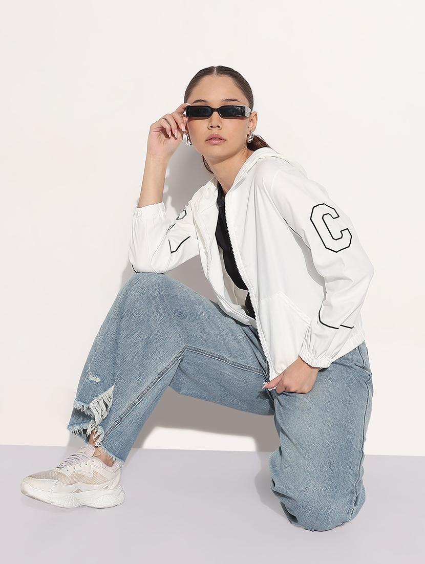 women white printed long sleeve hooded jacket - 21983000 - Standard Image - 5