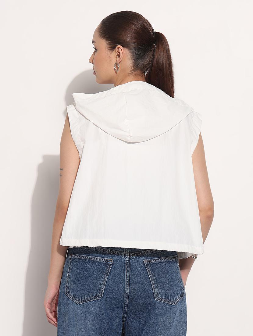 women white solid sleeveless hooded biker jacket - 21983001 - Standard Image - 3
