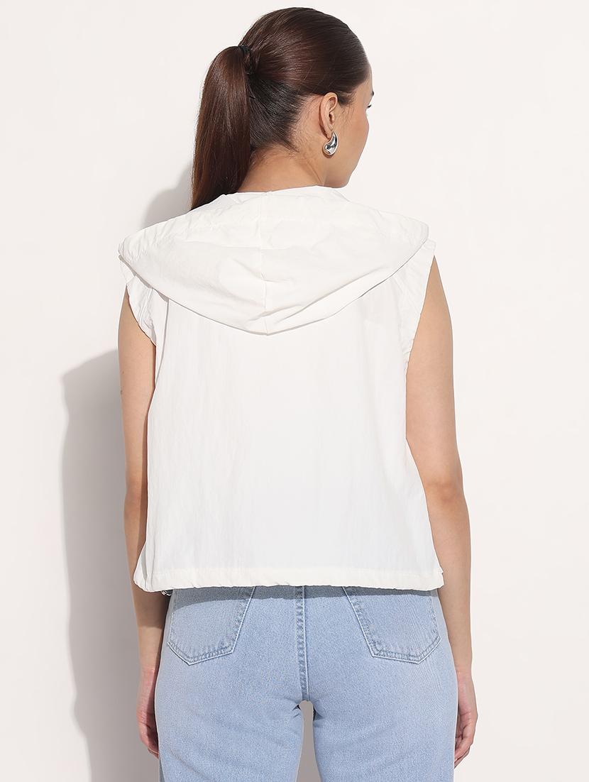 women white solid sleeveless hooded jacket - 21983002 - Standard Image - 3