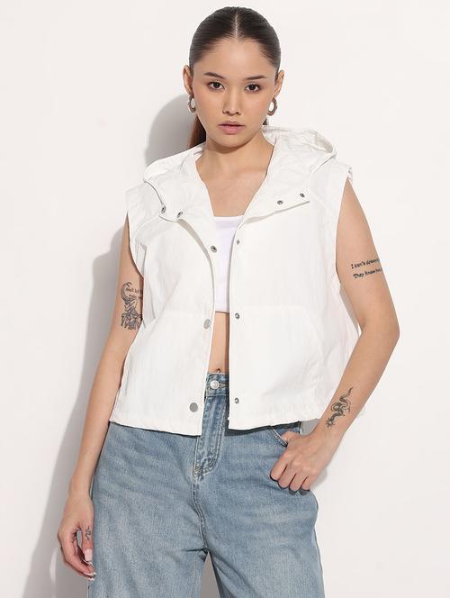 women white solid sleeveless hooded jacket - 21983003 -  Standard Image - 0