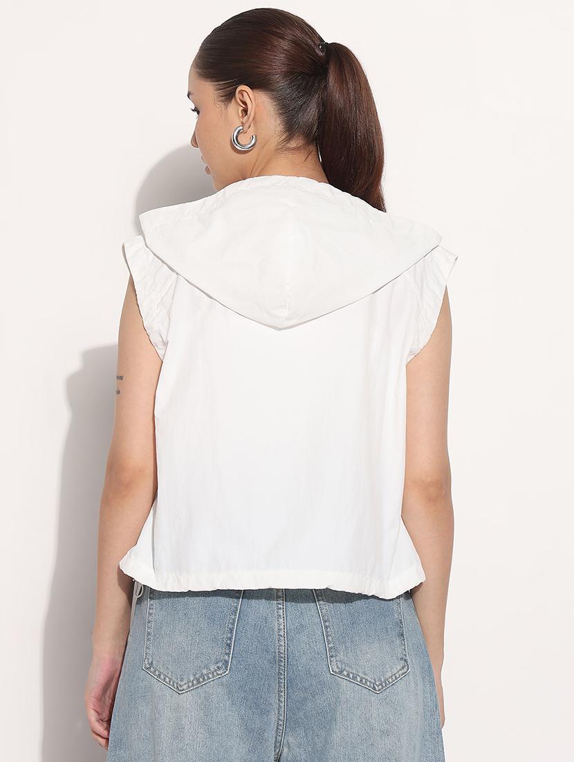 women white solid sleeveless hooded jacket - 21983003 - Standard Image - 3