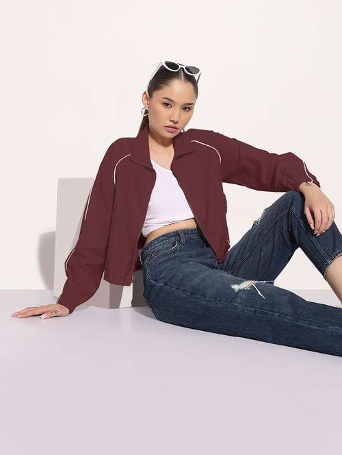 women maroon solid long sleeve jacket - 21983004 -  Standard Image - 0