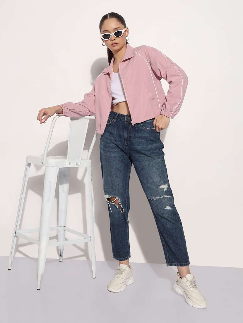 women solid long sleeve collared jacket - 21983005 -  Standard Image - 5