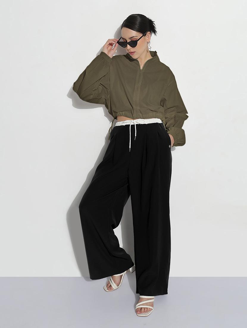 women solid long sleeve collared crop jacket - 21983007 - Standard Image - 3