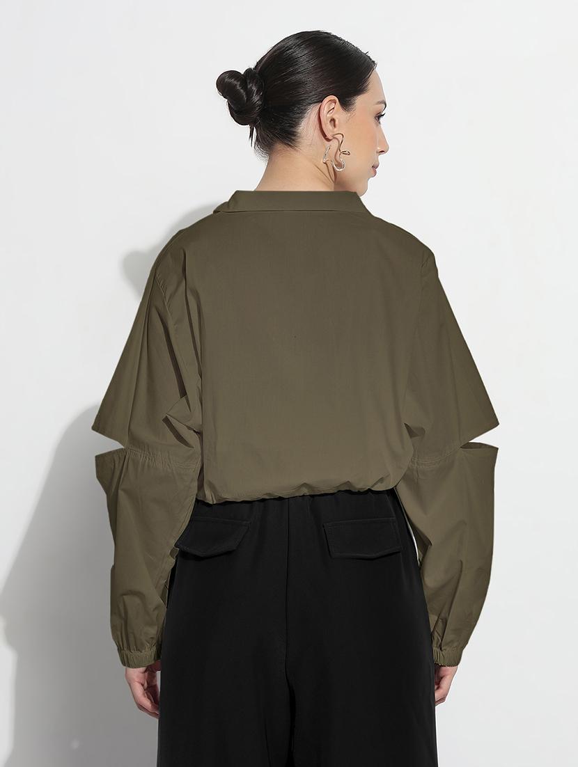 women solid long sleeve collared crop jacket - 21983007 - Standard Image - 5