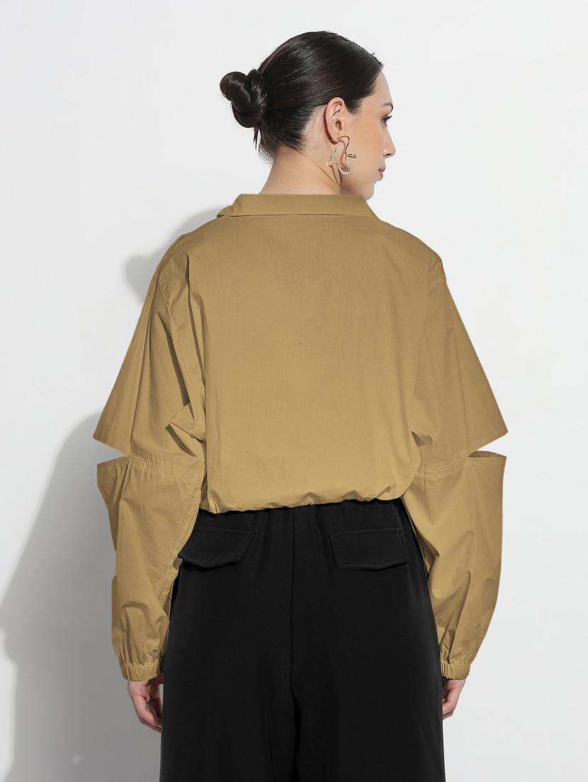women solid long sleeve stand collar crop jacket - 21983008 - Standard Image - 3