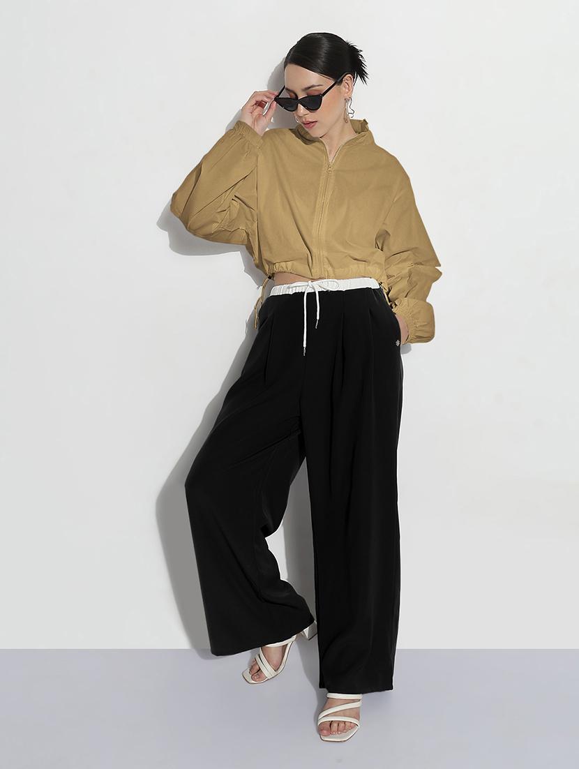 women solid long sleeve stand collar crop jacket - 21983008 - Standard Image - 5