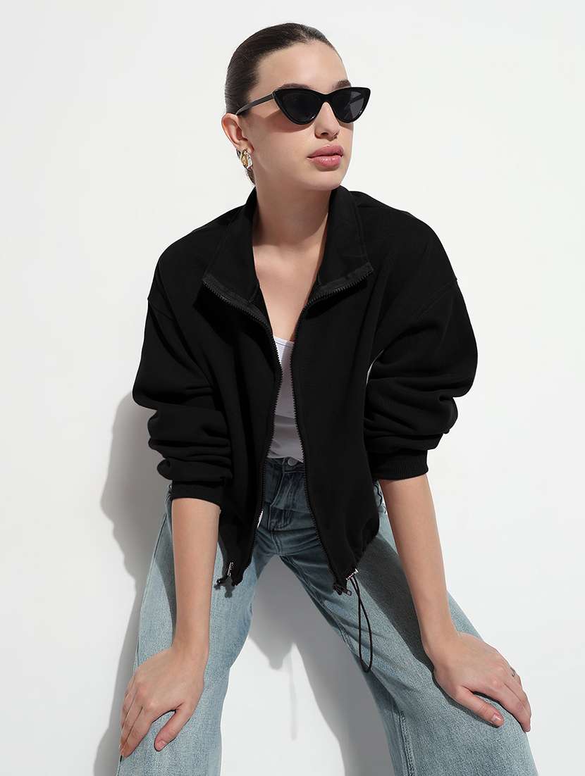 women striped long sleeve stand collar crop jacket