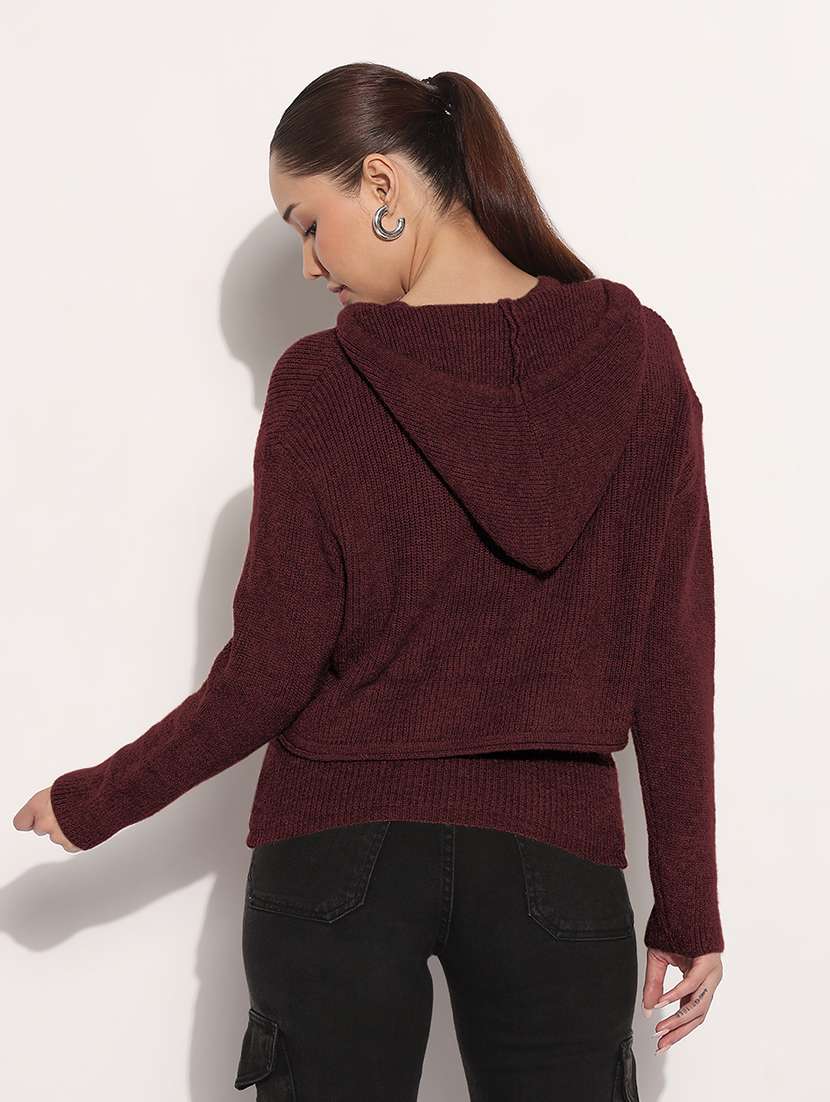 women self designed hooded top with slip - 21983013 -  Standard Image - 3