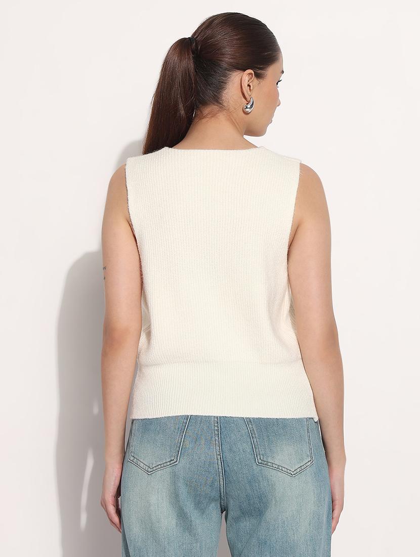 women white solid sleeveless knitted top - 21983016 - Standard Image - 3
