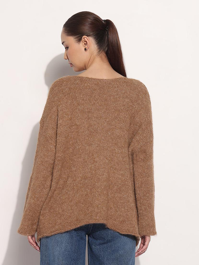 women solid long sleeve loose fit pullover - 21983023 - Standard Image - 3