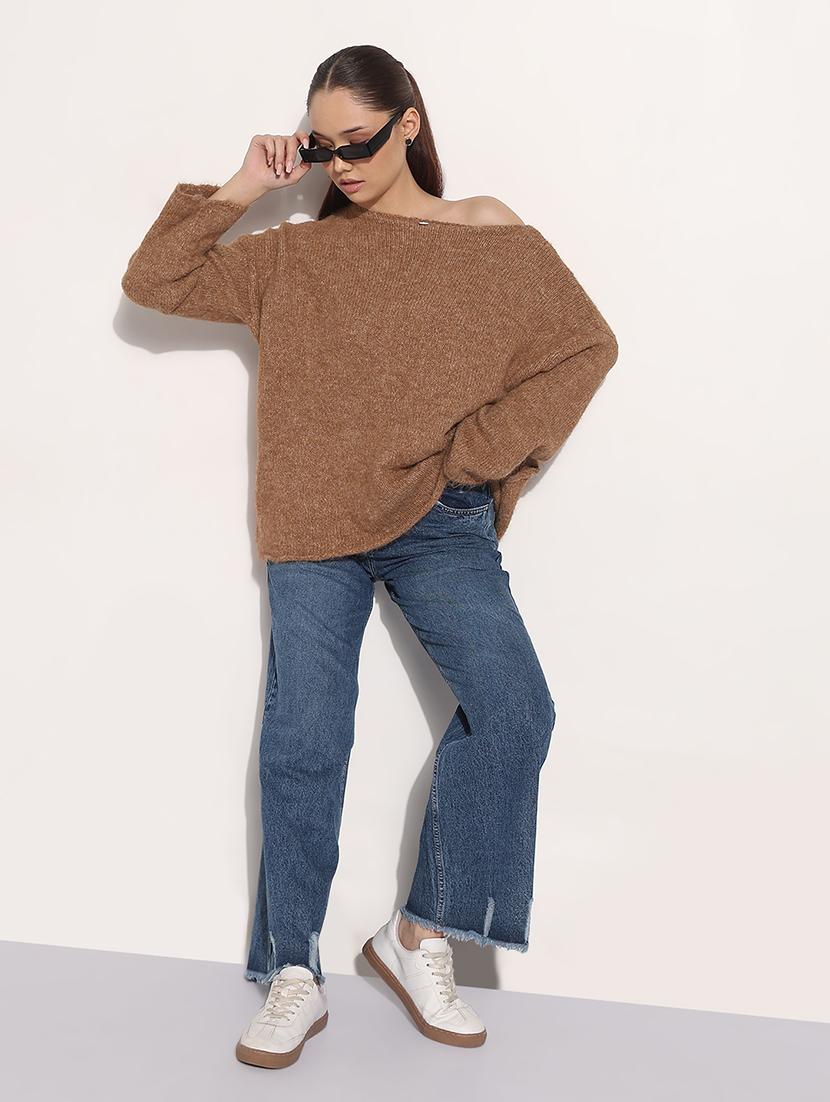 women solid long sleeve loose fit pullover - 21983023 - Standard Image - 5