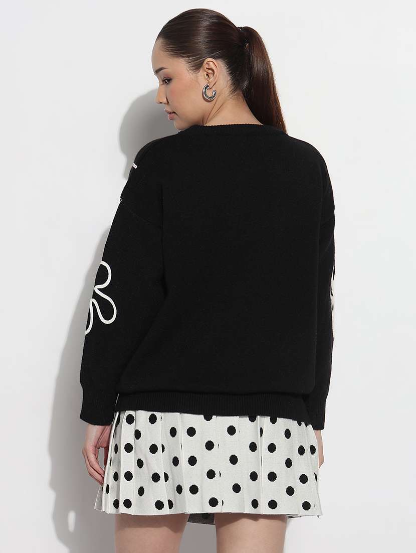 women black embroidered long sleeve pullover - 21983029 - Standard Image - 3