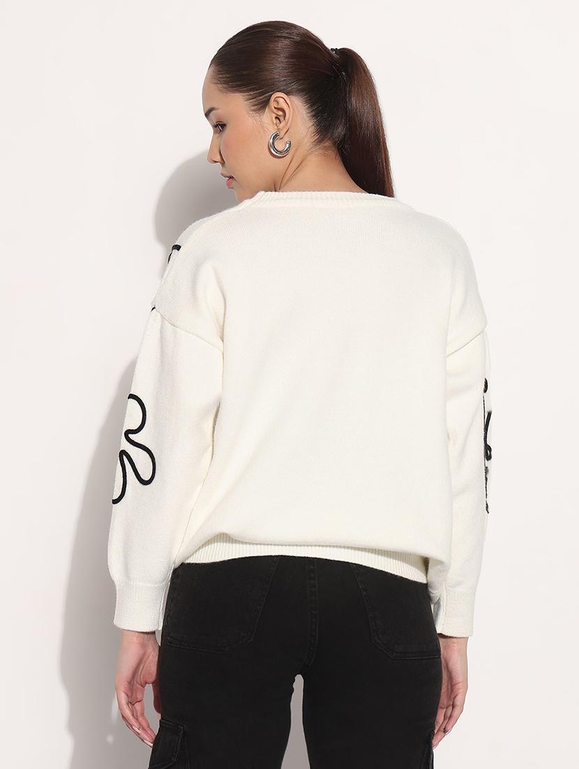 women white embroidered long sleeve pullover - 21983030 - Standard Image - 3