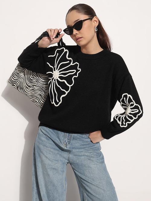 women black embroidered long sleeve pullover - 21983032 - Standard Image - 0