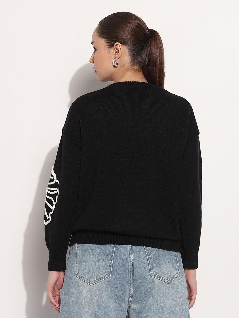 women black embroidered long sleeve pullover - 21983032 - Standard Image - 3
