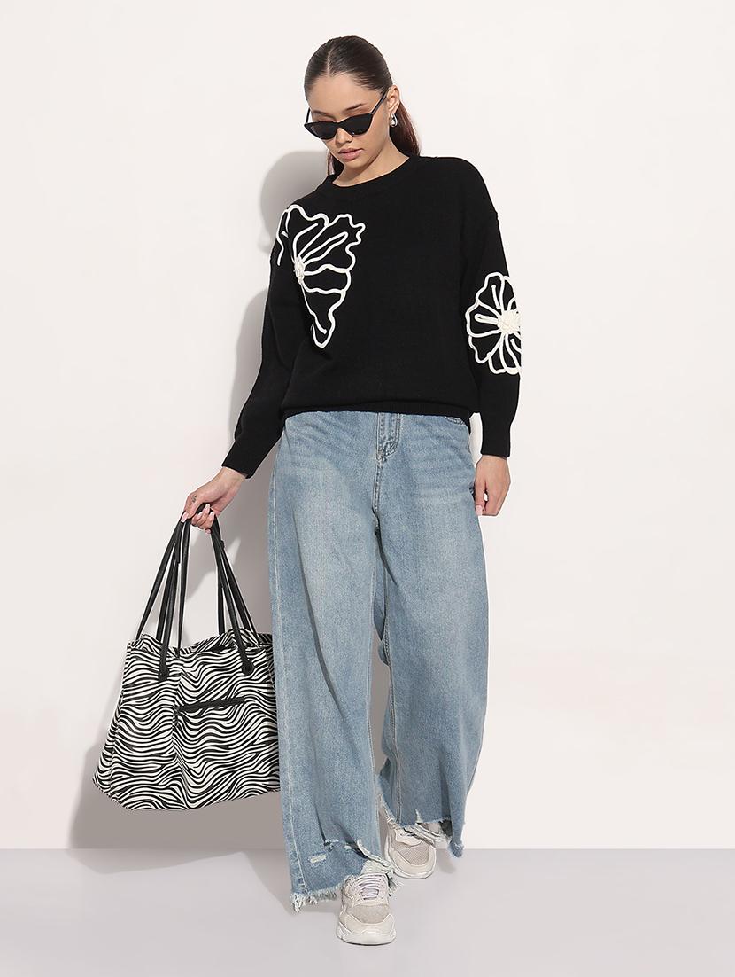 women black embroidered long sleeve pullover - 21983032 - Standard Image - 5