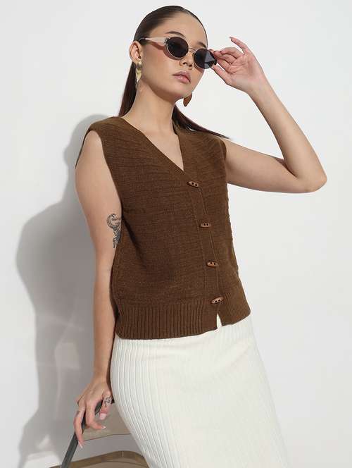 women solid sleeveless kintted top - 21983033 -  Standard Image - 0