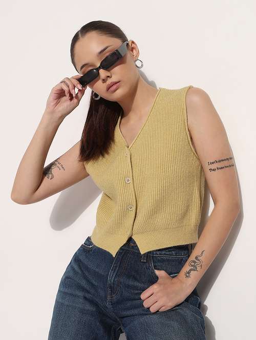 women self designed sleeveless kintted top - 21983035 -  Standard Image - 0