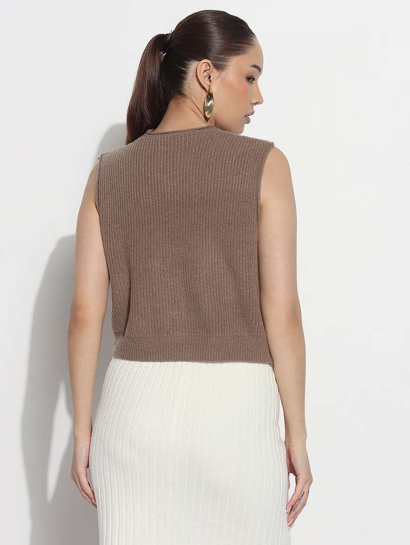 women self designed sleeveless kintted top - 21983037 -  Standard Image - 3