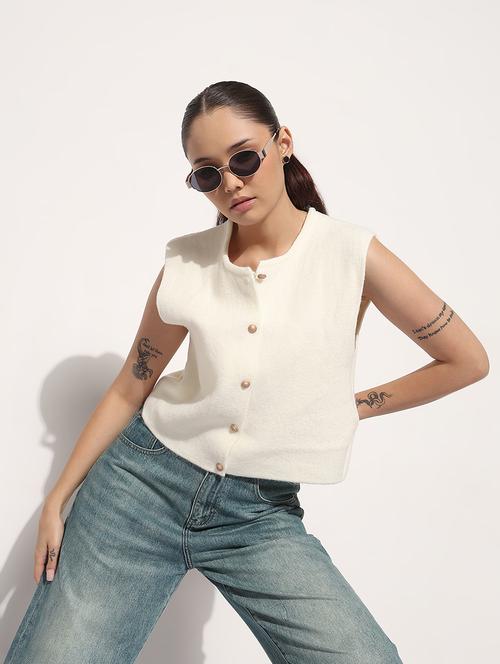 women self designed sleeveless kintted top - 21983038 - Standard Image - 0