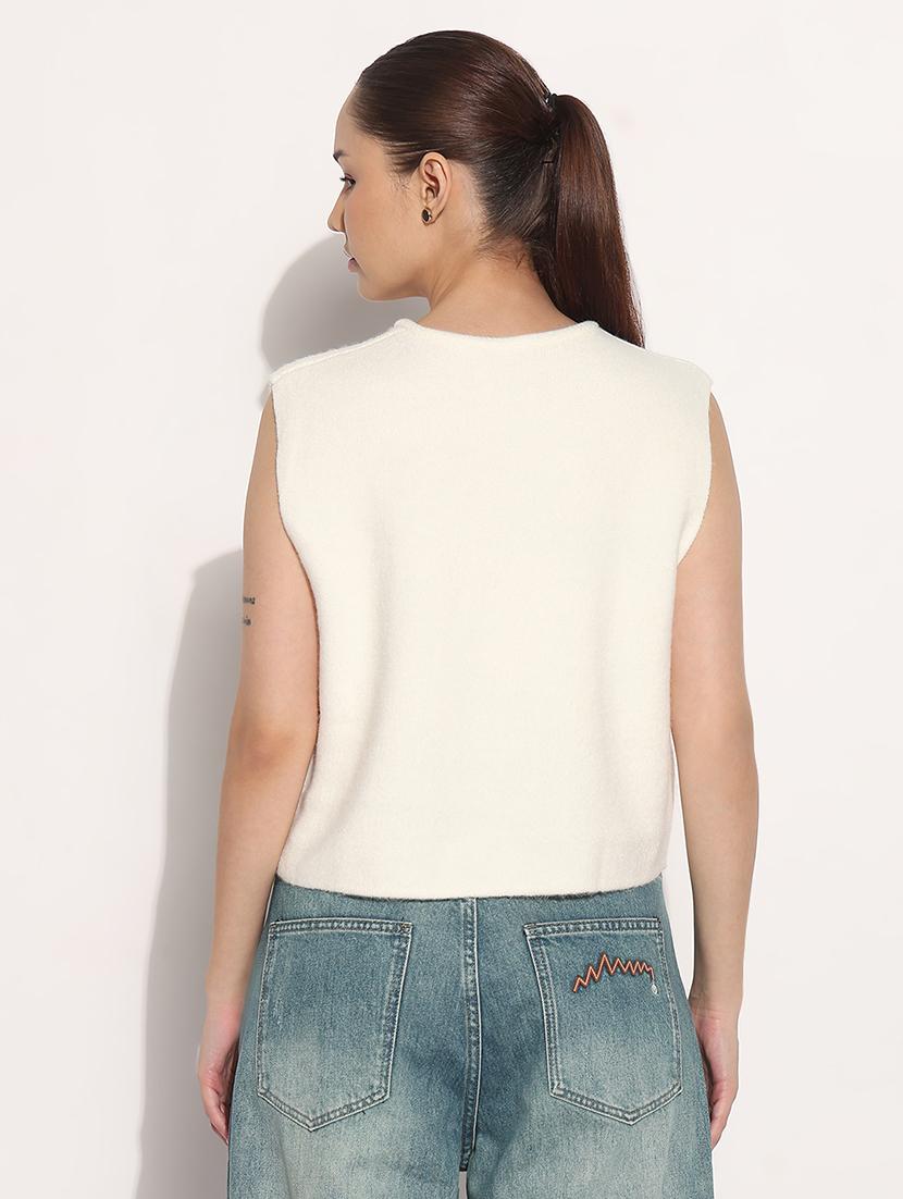 women self designed sleeveless kintted top - 21983038 - Standard Image - 3