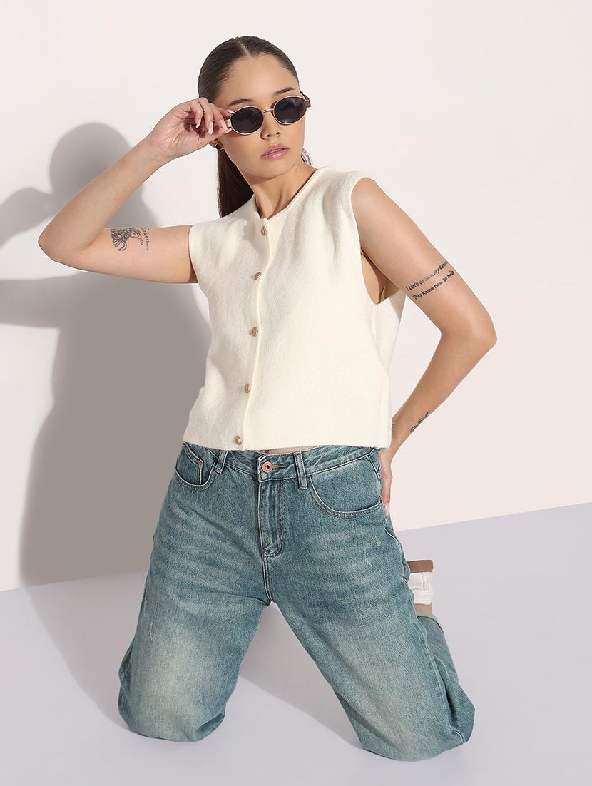 women self designed sleeveless kintted top - 21983038 - Standard Image - 5
