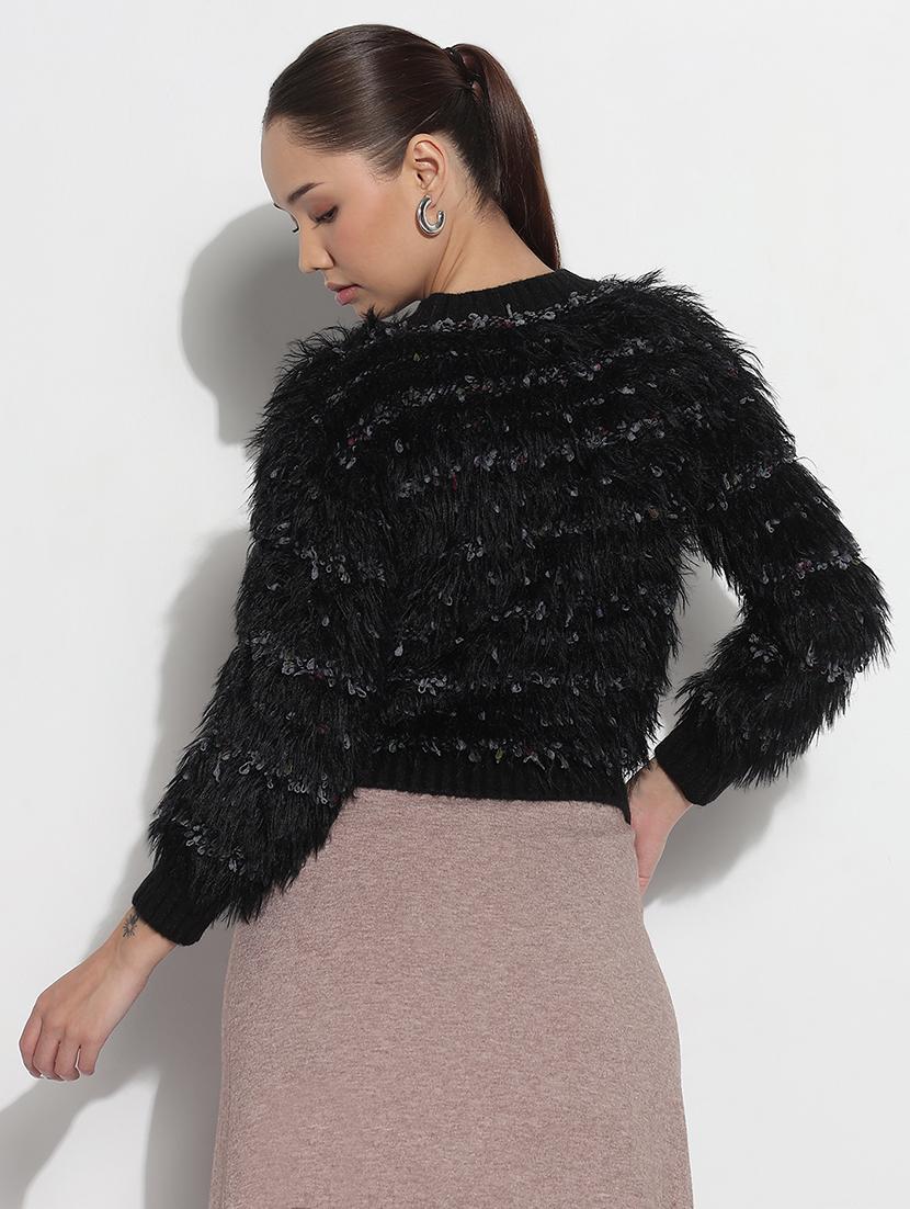 women black self designed long sleeve pullover - 21983045 - Standard Image - 3
