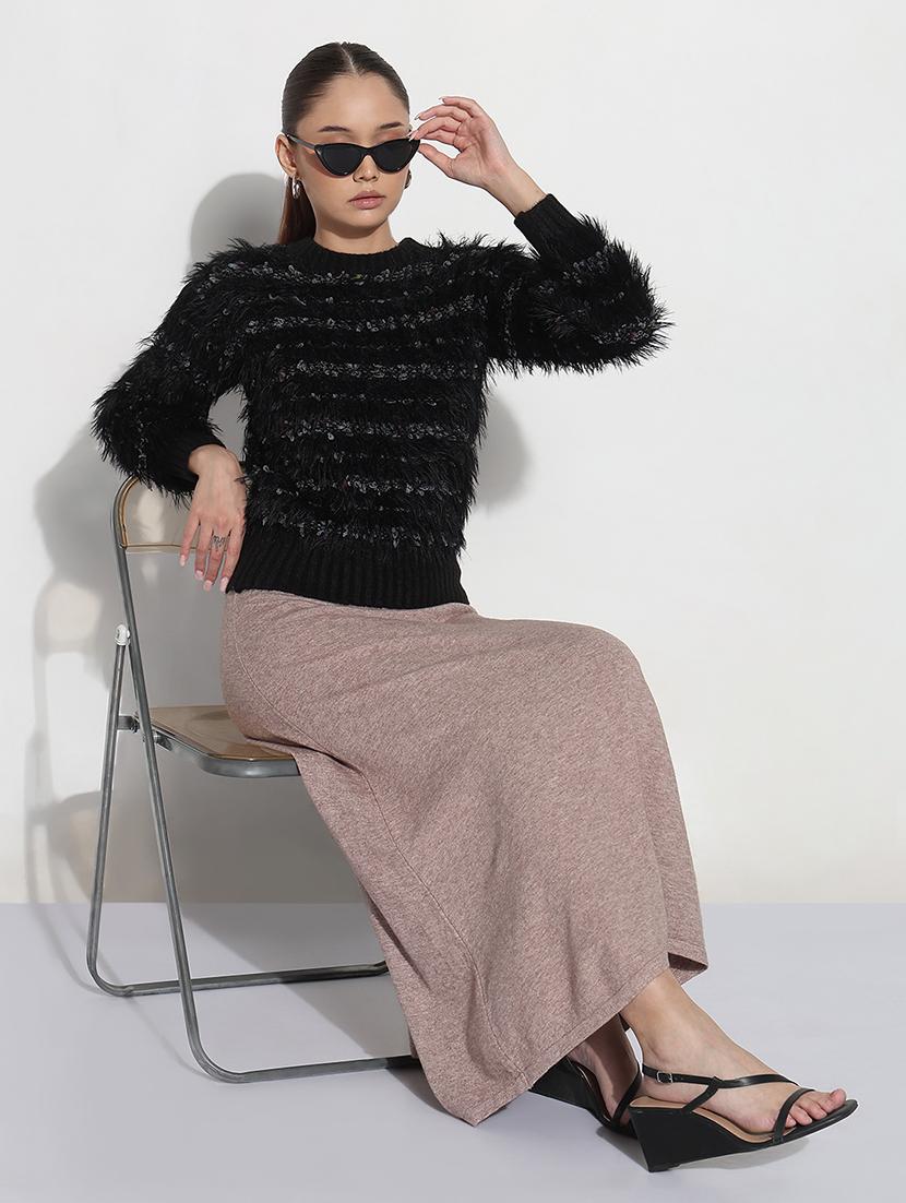 women black self designed long sleeve pullover - 21983045 - Standard Image - 5
