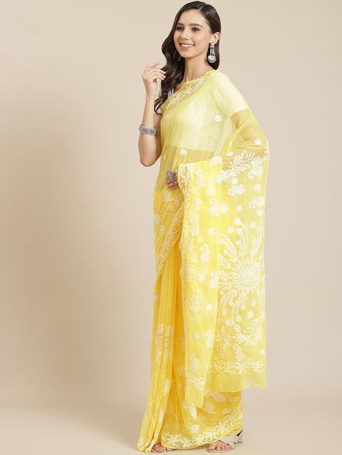 women solid with work chikankari saree with blouse - 21983050 -  Standard Image - 0