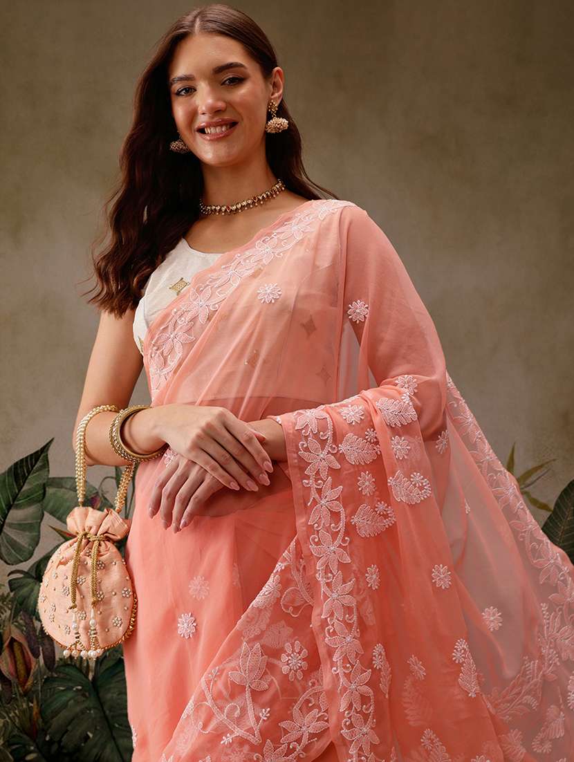 women solid with work chikankari saree with blouse - 21983052 -  Standard Image - 3