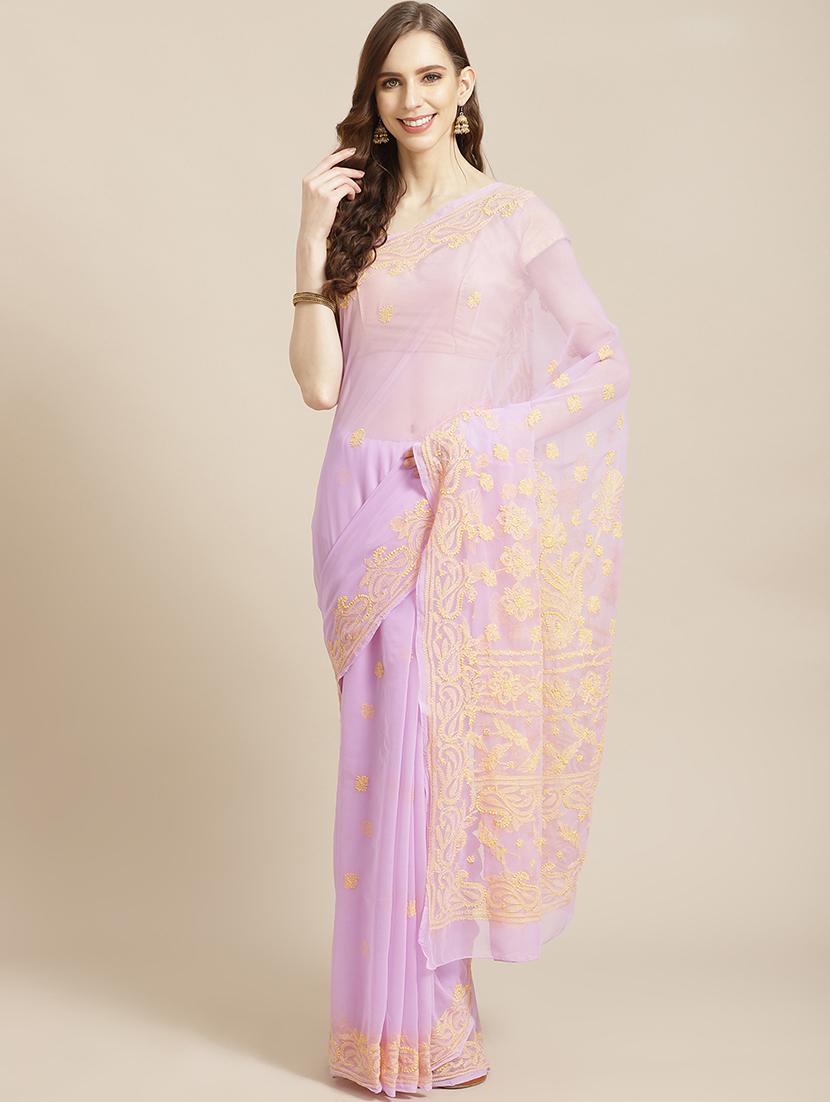 women solid with work chikankari saree with blouse - 21983055 -  Zoom Image - 0