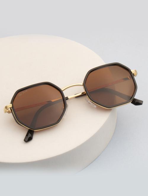 ted smith unisex brown octagon metal sunglasses with polarised lens - 21983092 -  Standard Image - 0