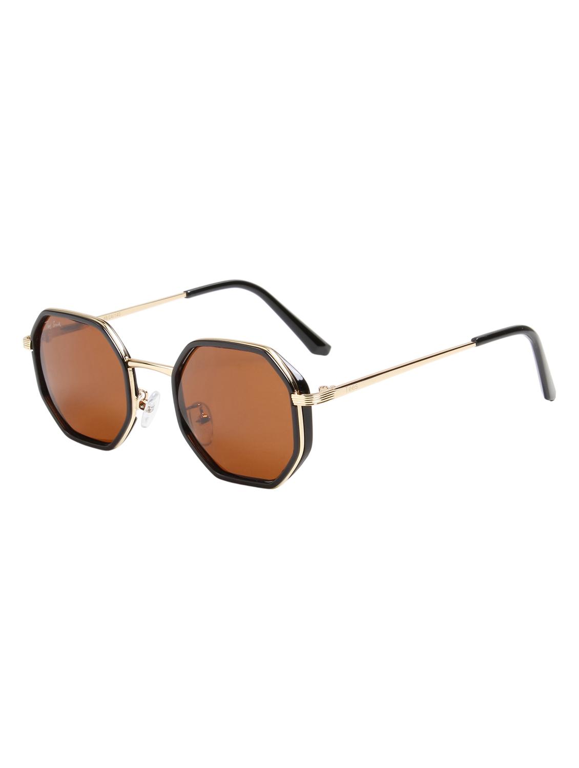 ted smith unisex brown octagon metal sunglasses with polarised lens - 21983092 - Standard Image - 3
