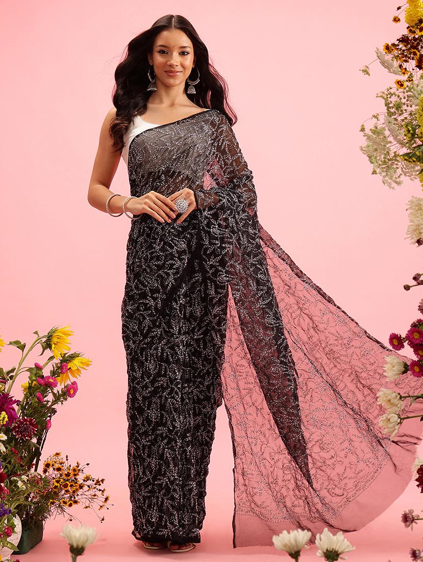 women solid with work chikankari saree with blouse - 21983097 -  Zoom Image - 0