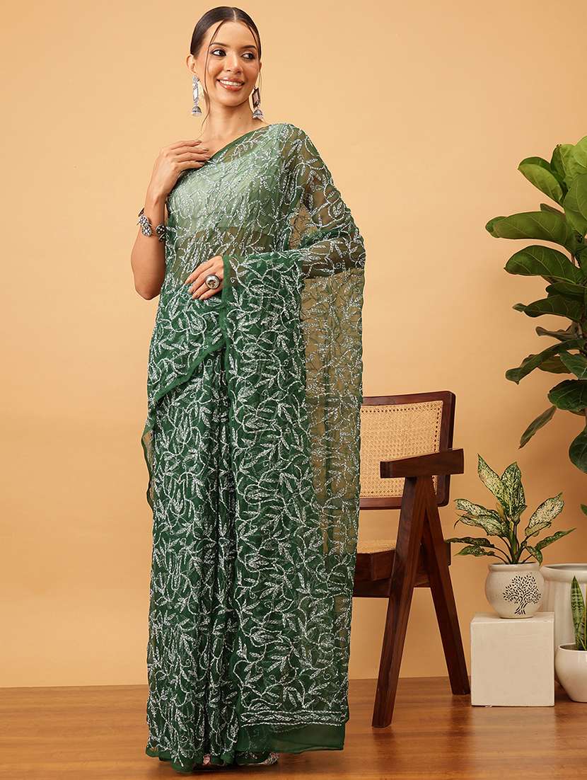 women solid with work chikankari saree with blouse - 21983100 -  Zoom Image - 0