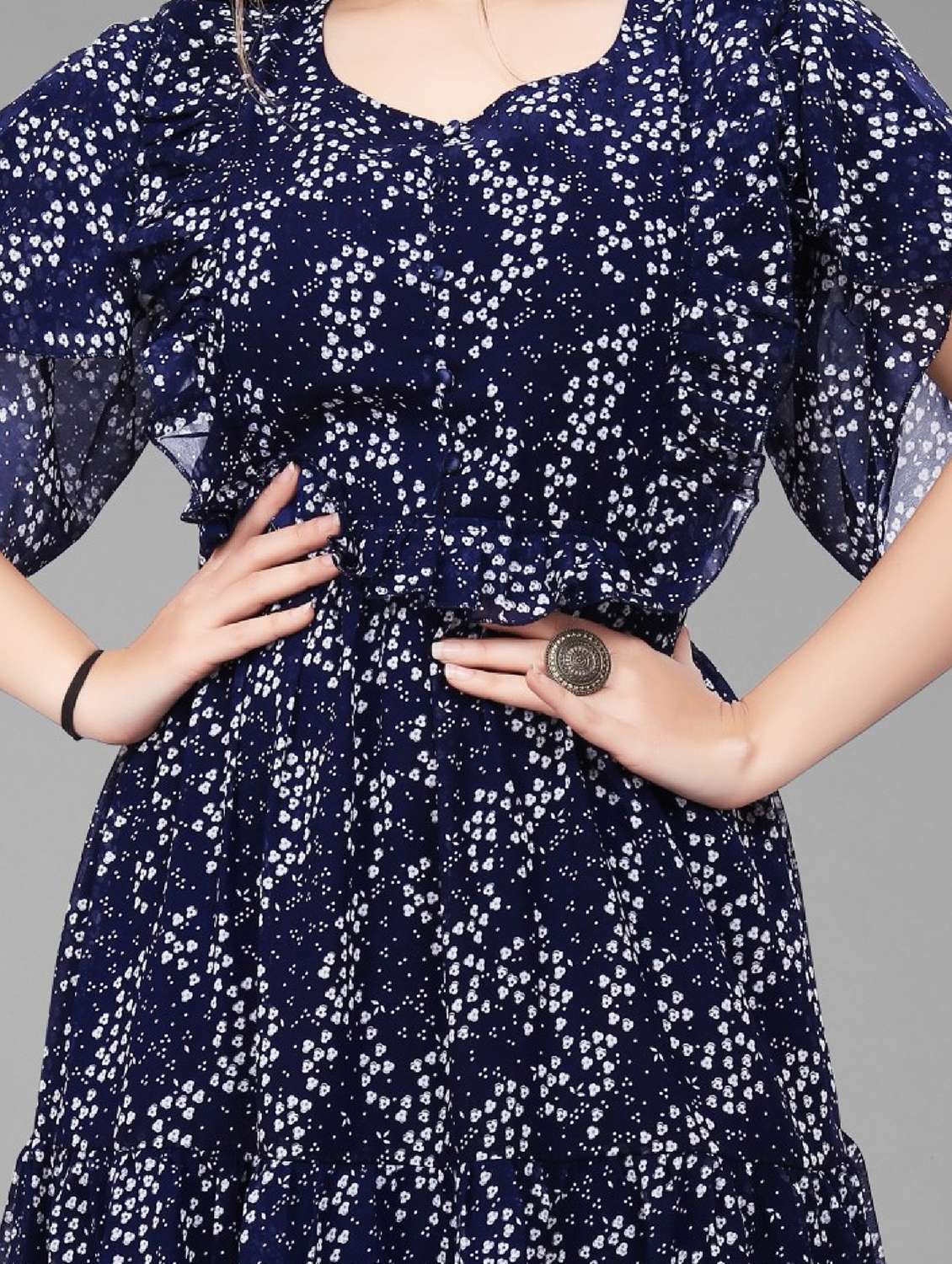 women printed flared sleeve tiered dress - 21983119 -  Standard Image - 3