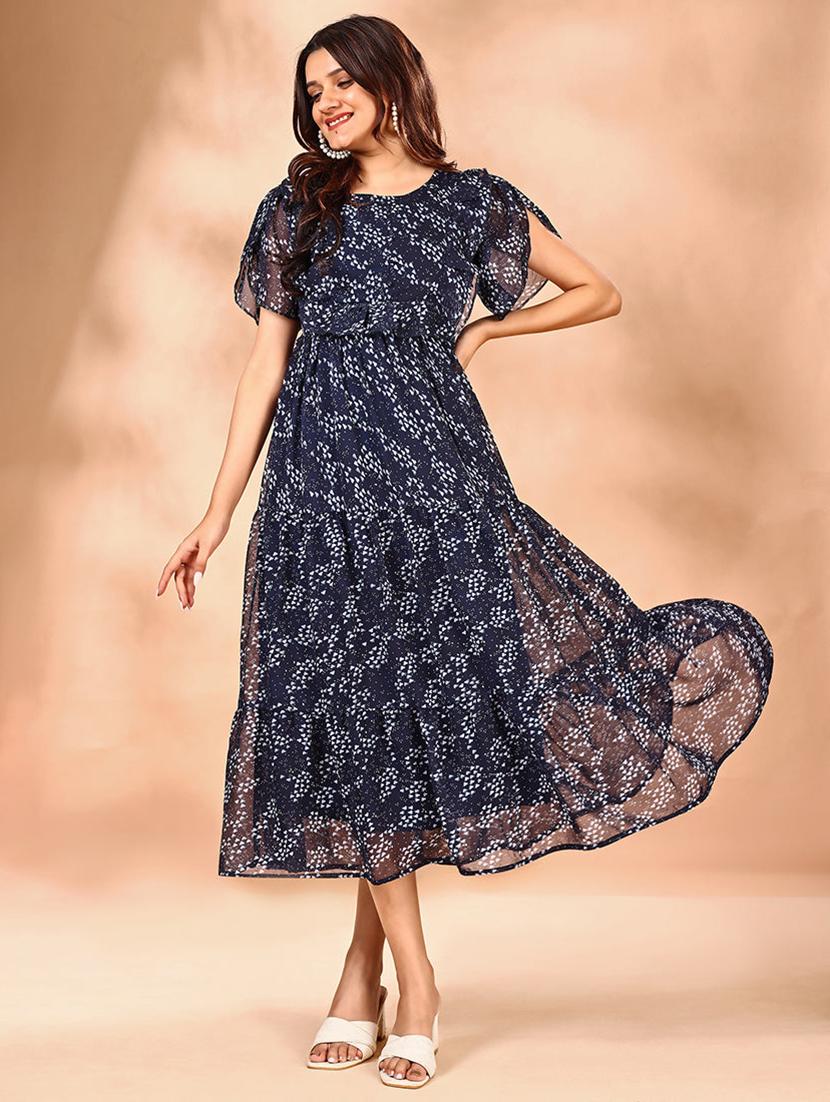 women printed tulip sleeve tiered dress - 21983124 -  Zoom Image - 0
