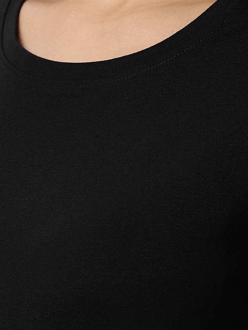 women black solid short sleeve regular fit t-shirt - 21983141 -  Standard Image - 5