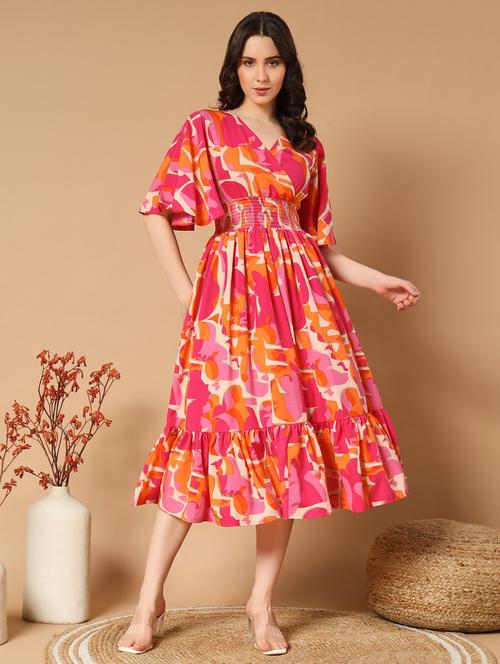 women printed flared sleeve tiered dress - 21983166 - Standard Image - 0