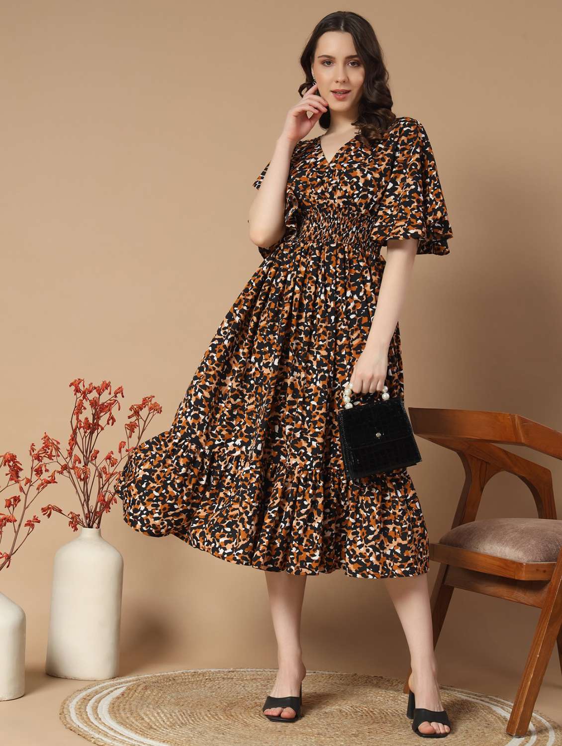 women printed flared sleeve tiered dress - 21983168 -  Zoom Image - 0