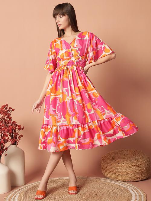 women printed flared sleeve tiered dress - 21983178 -  Standard Image - 0