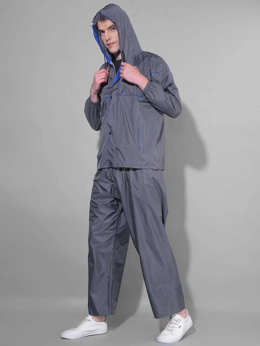 men solid long sleeve rain suit set 