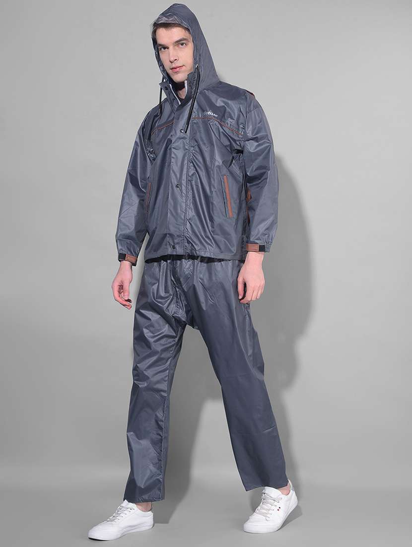 men solid long sleeve rain suit set 