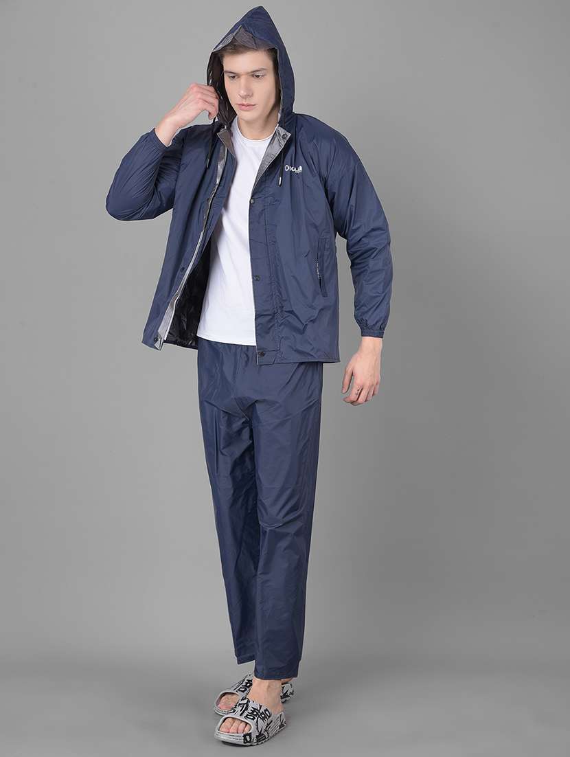 men solid long sleeve rain suit set 