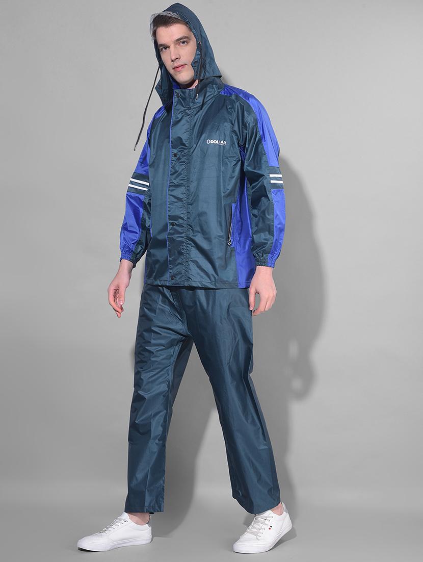 men color block long sleeve rain suit set 